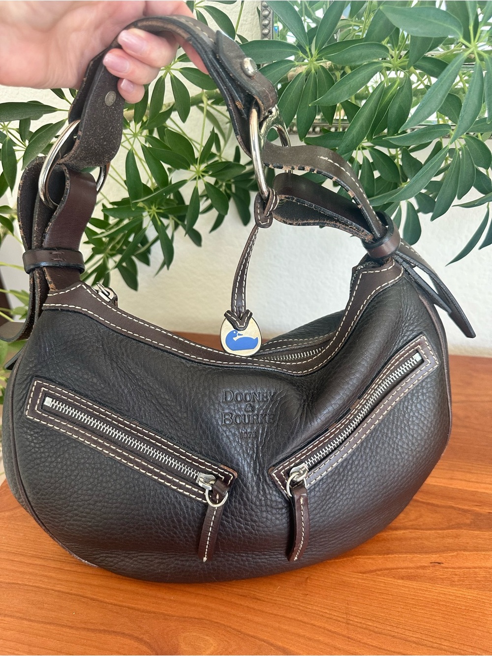 Dooney & Bourke Pebble Grain Leather Hobo Bag – Brown Leather Shoulder Bag